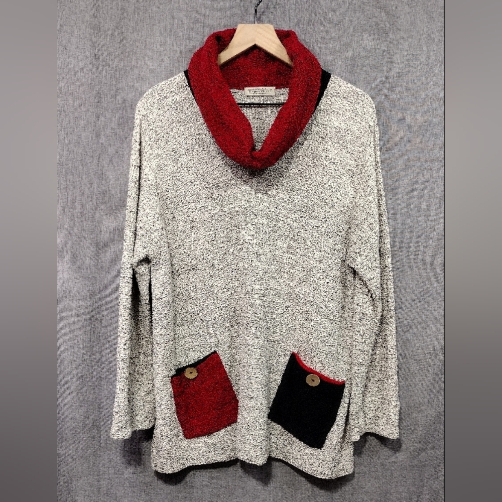 Soft Surroundings TurtuleNeck Sweater Womens XL Cream Red Boho Retro 90s Y2K